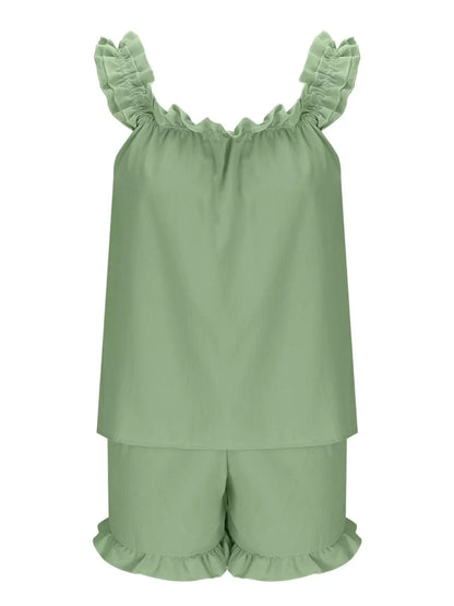 Ruffle Trim Sleeveless Top and Shorts Set