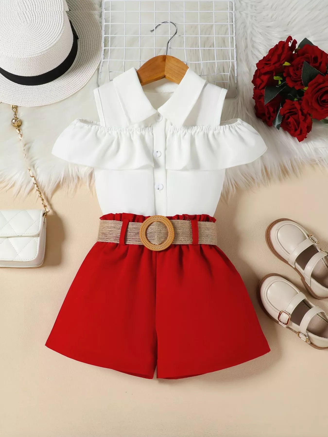 Children's Ruffle Cold Shoulder Top & Shorts Set