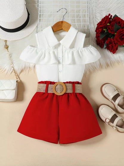 Children's Ruffle Cold Shoulder Top & Shorts Set