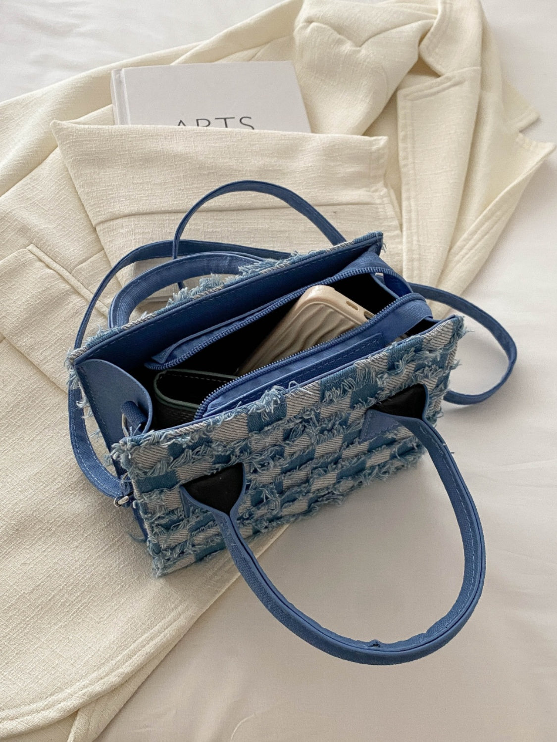 Checkered Denim Handbag