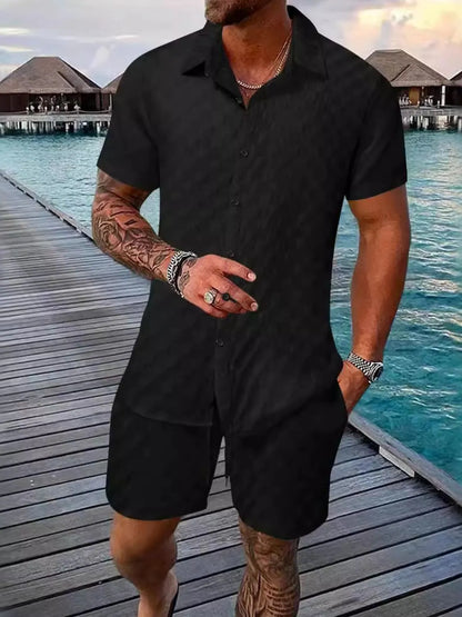 Men's Collared Neck Short Sleeve Top and Shorts Set
