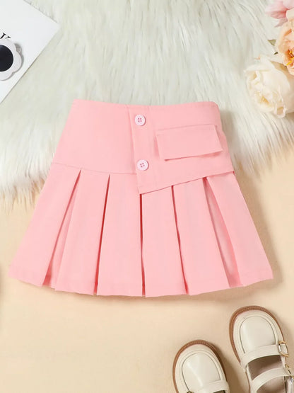 Children's Floral Decor Vest & Pleated Skirt Set