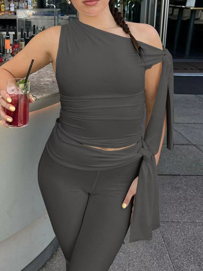 Asymmetrical One-Shoulder Top and Capris Set