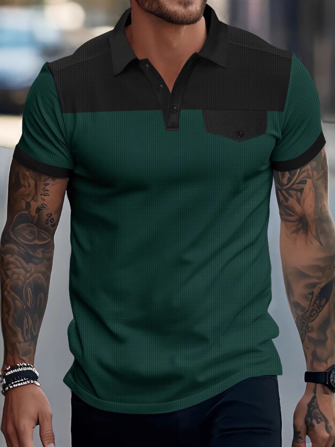 Men's Full Size Waffle-Knit Polo
