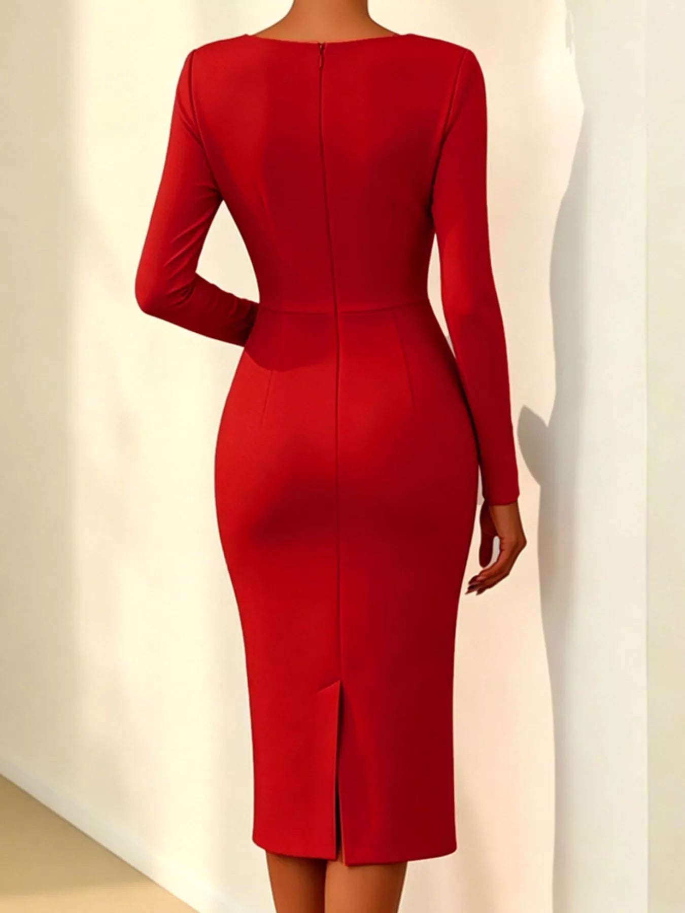 Rose Embellished Asymmetrical Neck Midi Dress