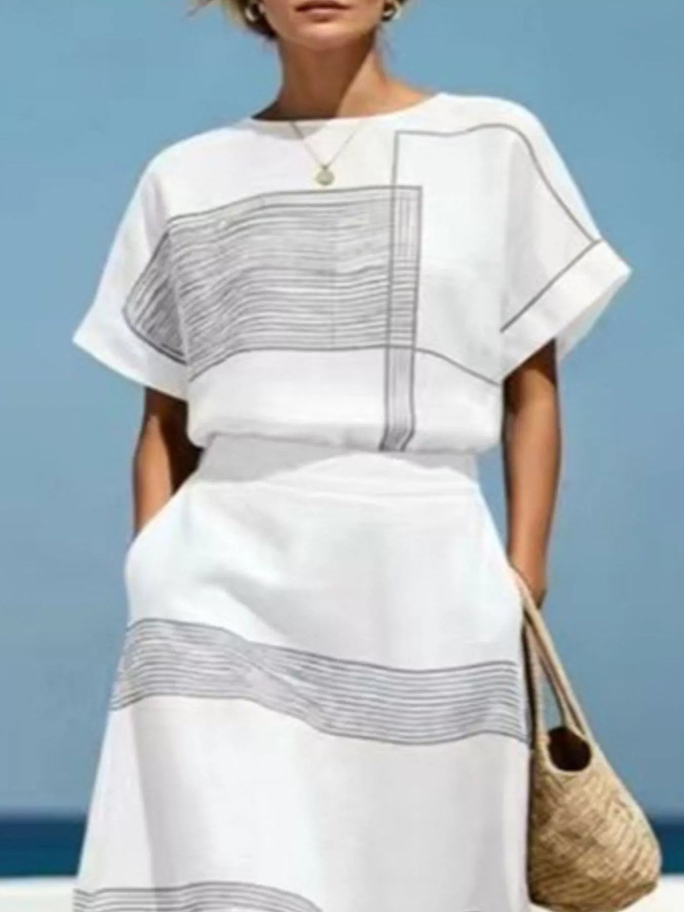 Full Size Striped Round Neck Top and Skirt Set Plus Size