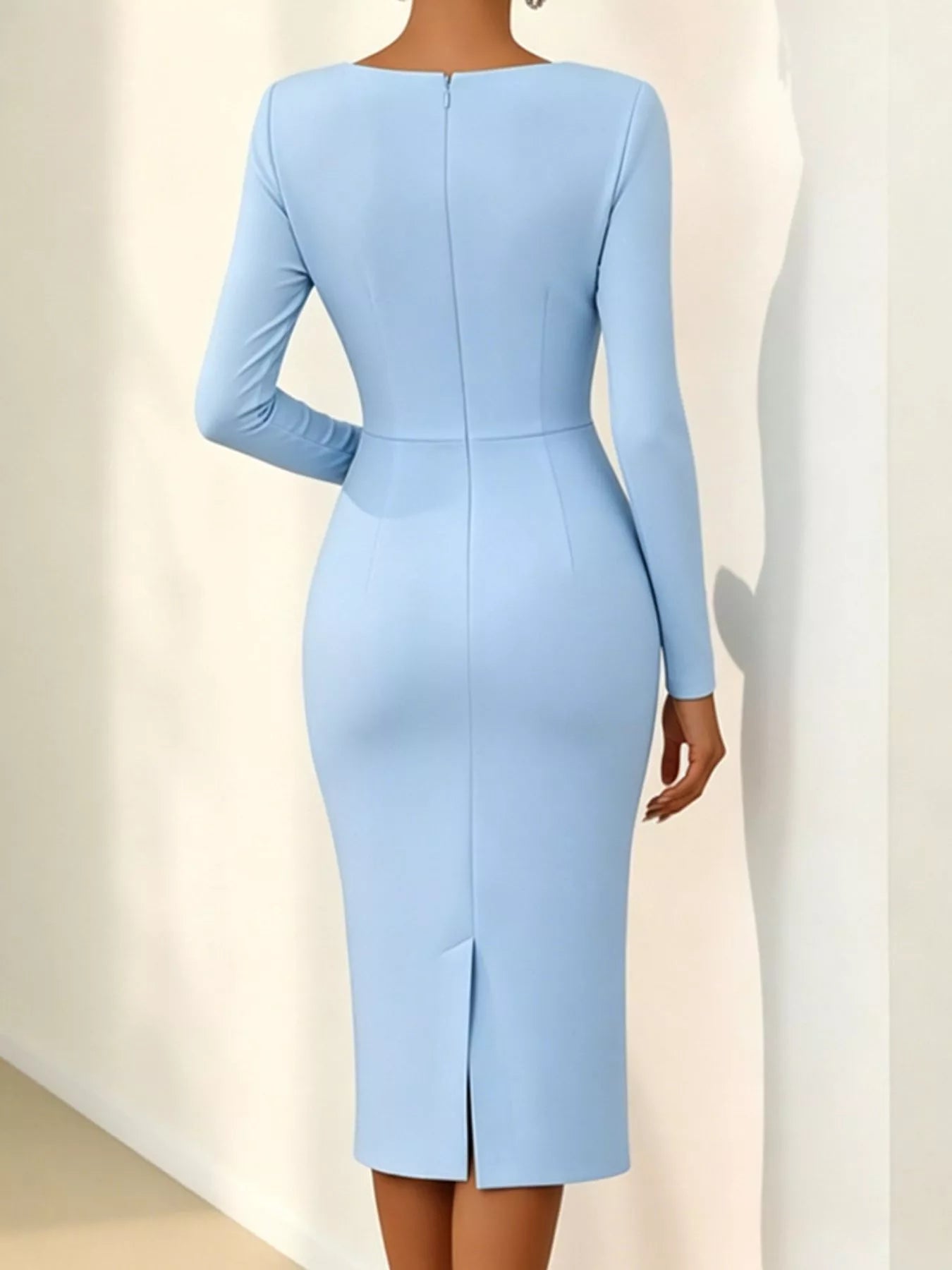 Rose Embellished Asymmetrical Neck Midi Dress