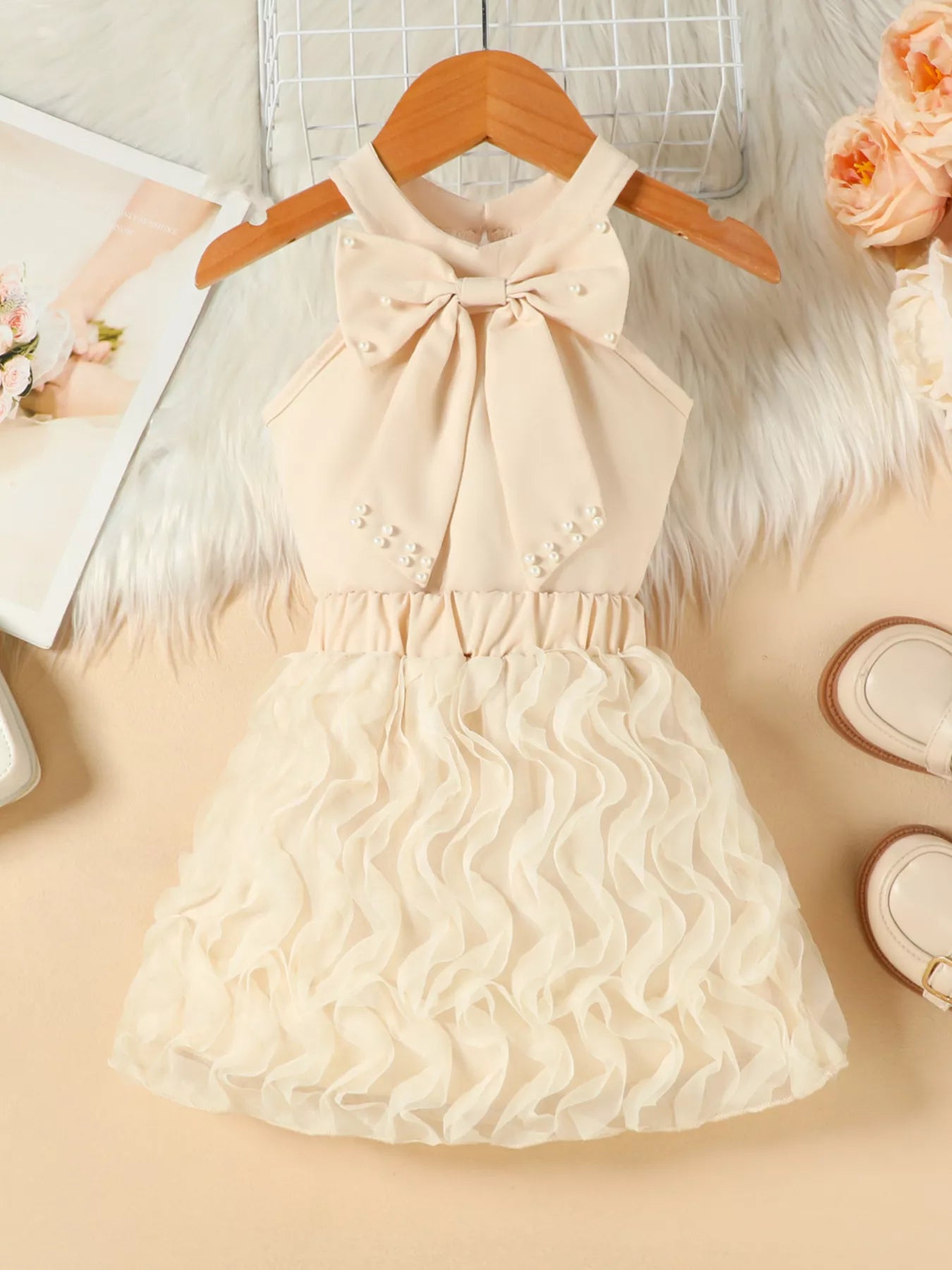 Children's Pearl Bowknot Top and Skirt Set
