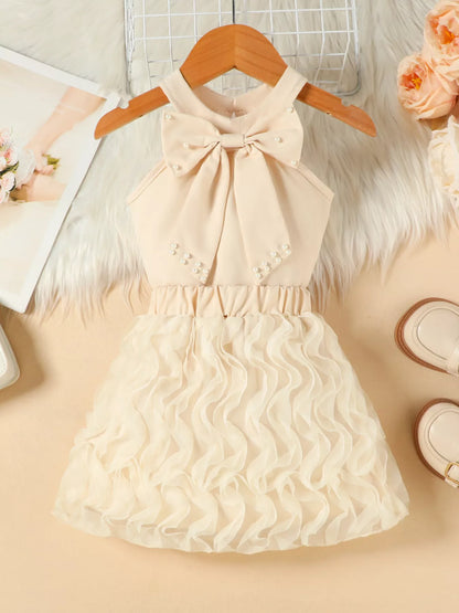 Children's Pearl Bowknot Top and Skirt Set