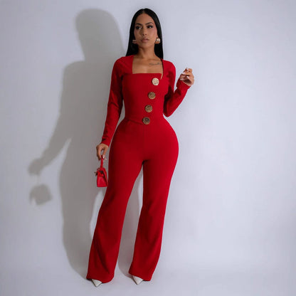 Splicing Long Sleeved Jumpsuit