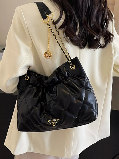 Ruched Leather Shoulder Bag