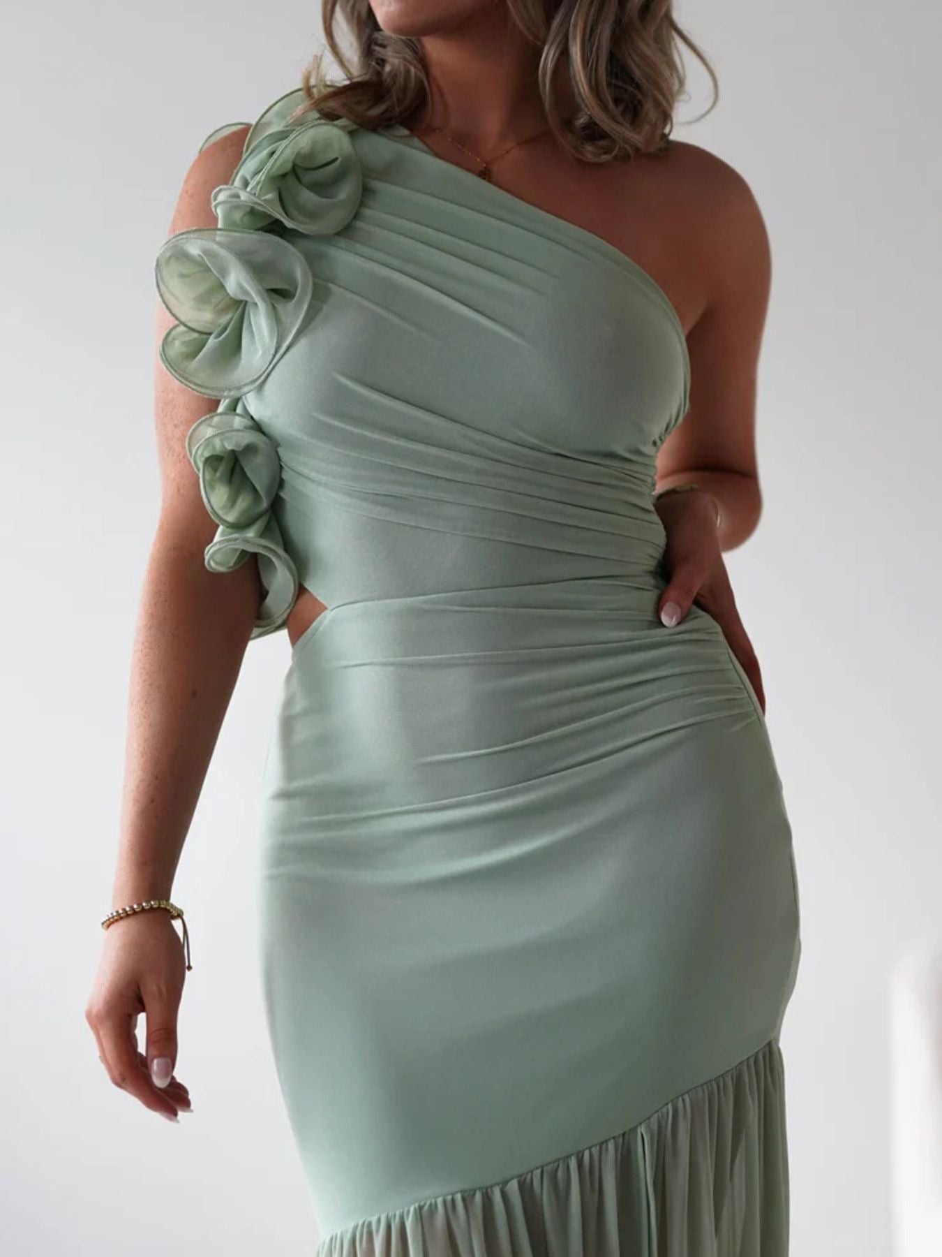 One-Shoulder Ruffle Trim Dress