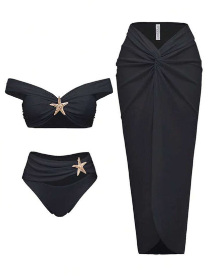 Split swimsuit long skirt three piece set