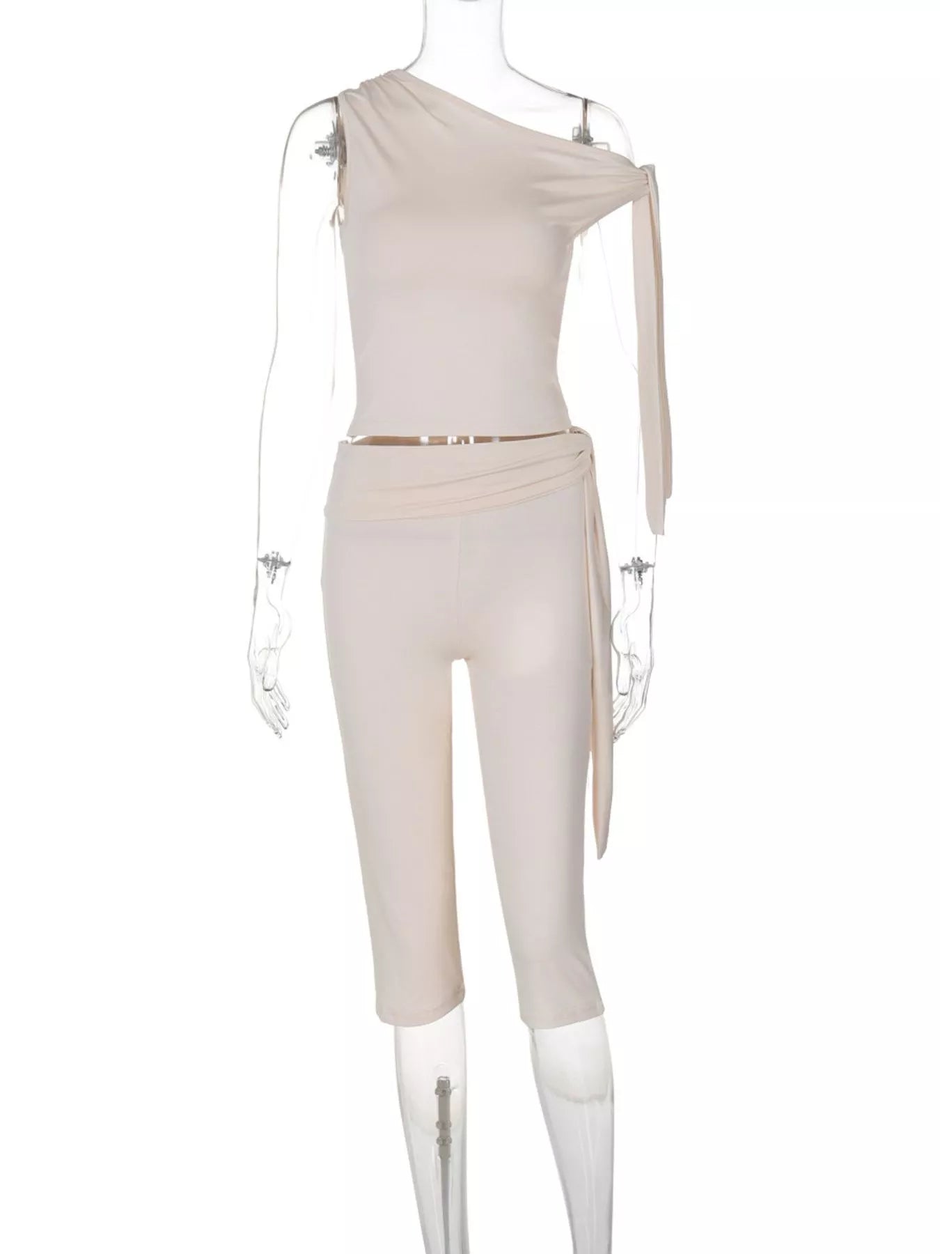 Asymmetrical One-Shoulder Top and Capris Set