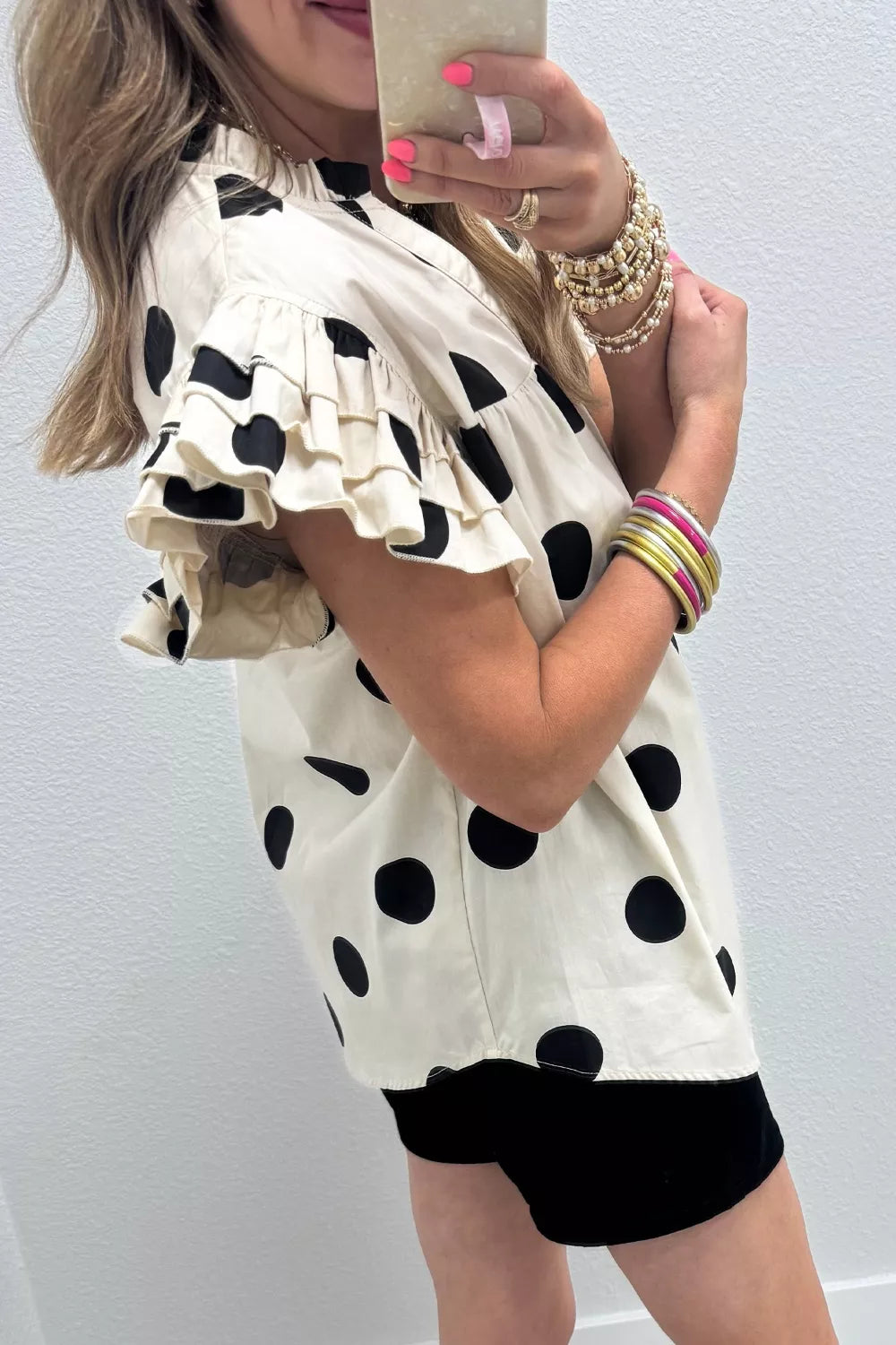 Casual Polka Dot V-Neck Short Sleeve Blouse