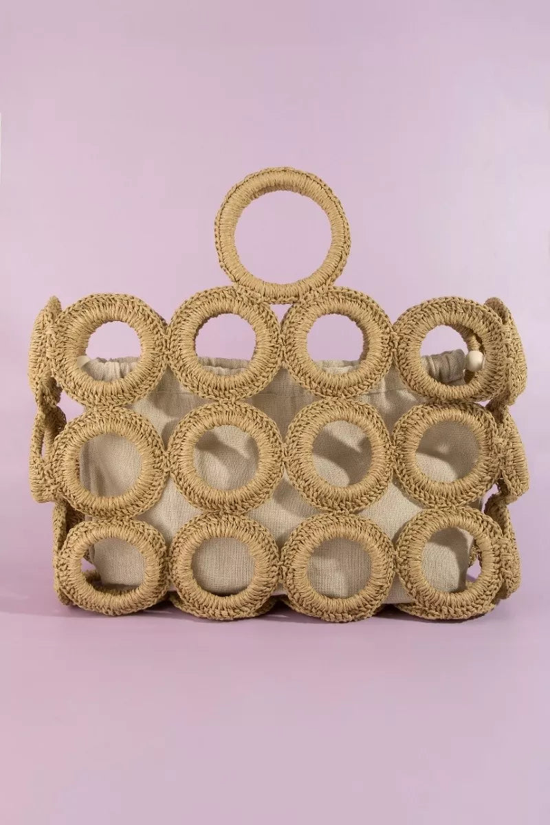 Fame Straw Round Pattern Hand Bag