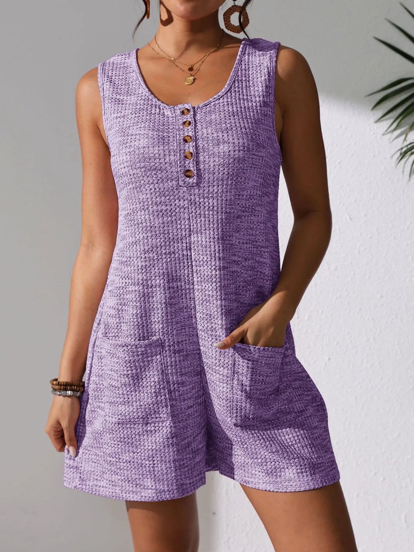 Full Size Button Front Romper with Pockets