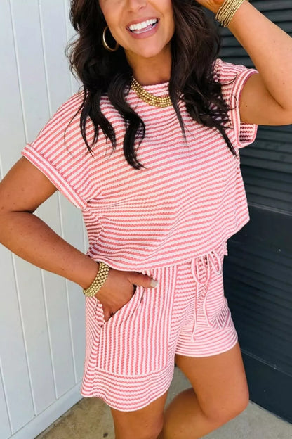 Stripe Breathable Textured Knit Short Set