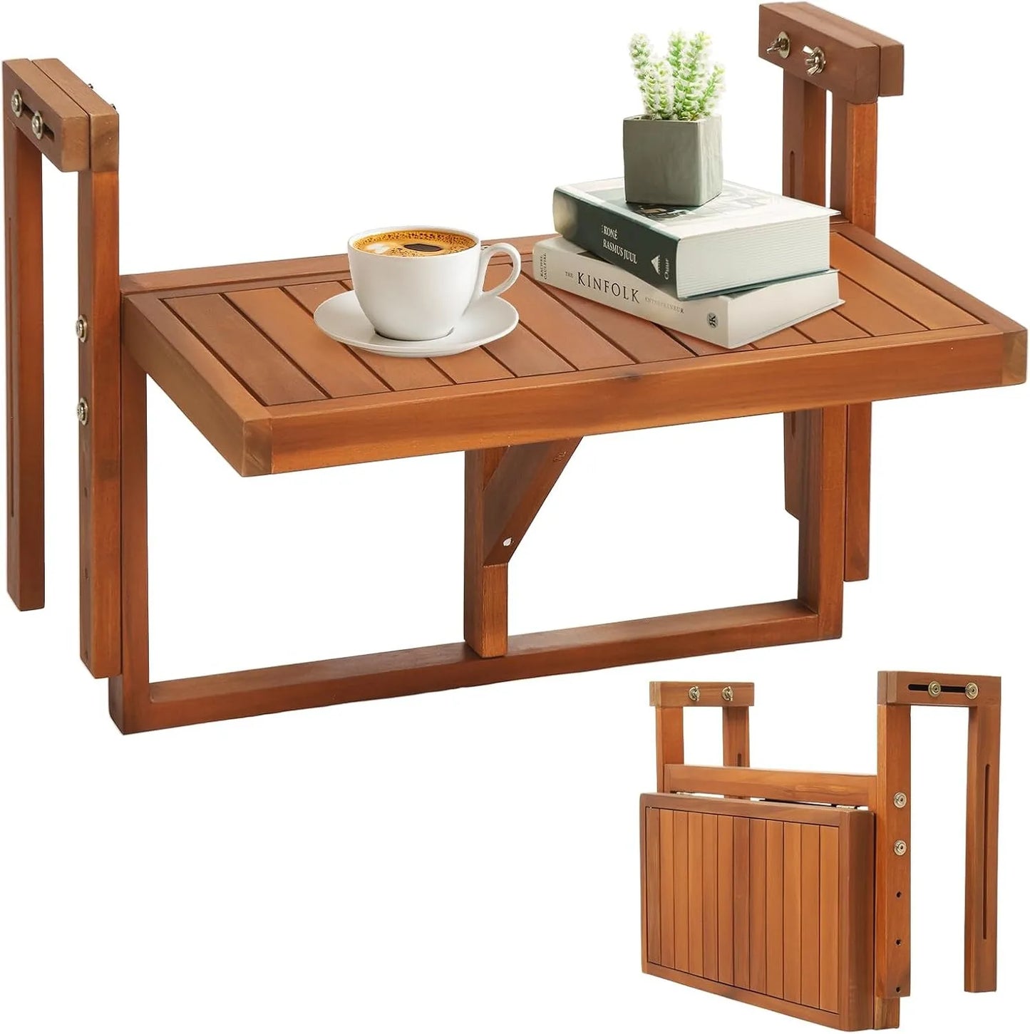 Acacia Wood Folding Balcony Hanging Table
