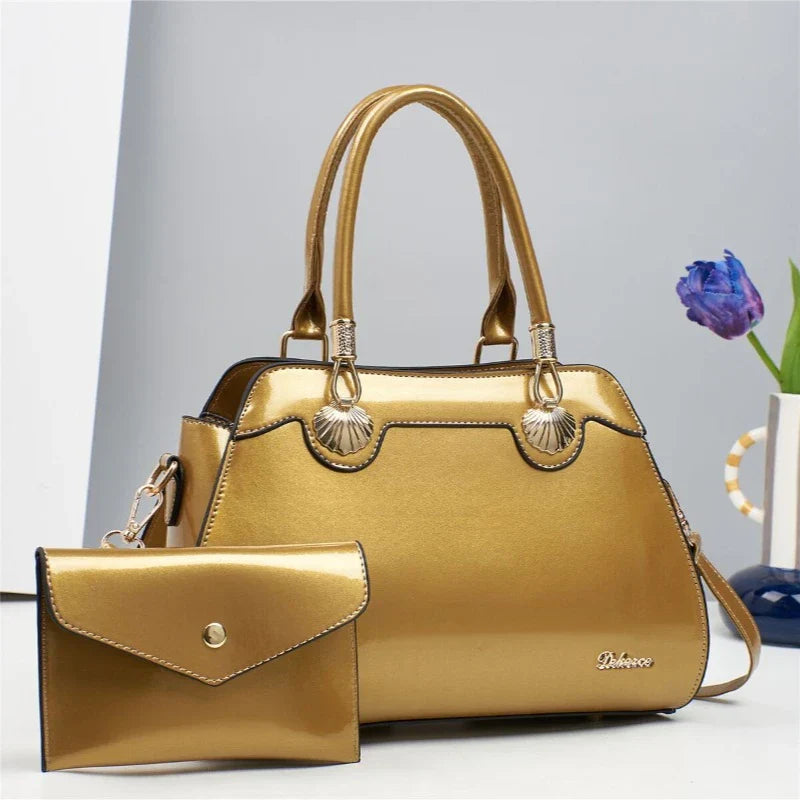 2PC Set Patent Leather Purses Tote Bag