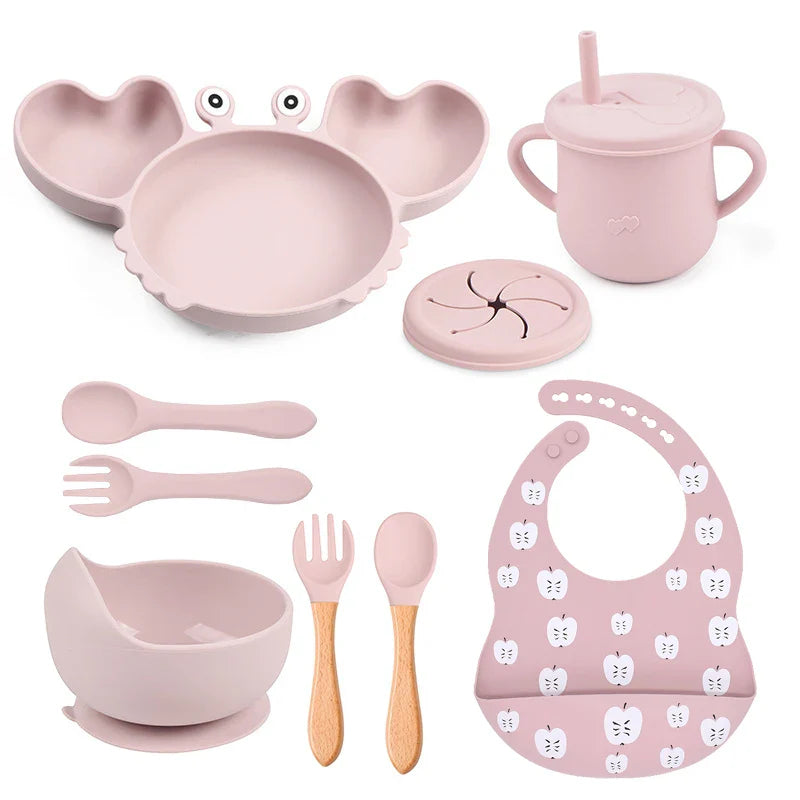 9Pcs Baby Silicone Non-Slip Suction Feeding set