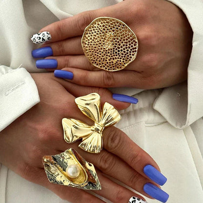 4 Pcs Exaggerated Gold Color Ring Set
