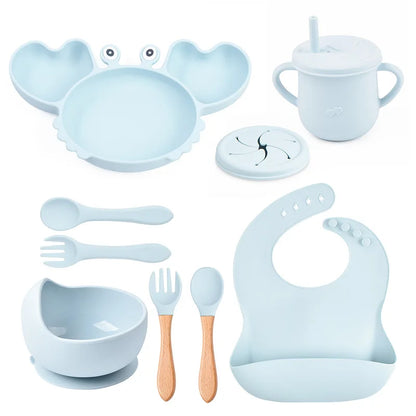 9Pcs Baby Silicone Non-Slip Suction Feeding set