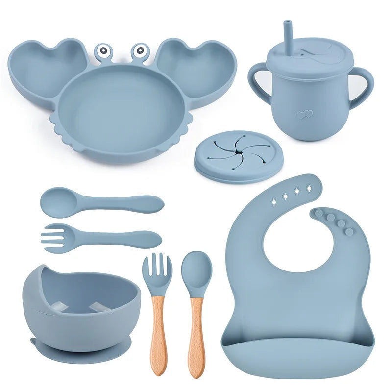 9Pcs Baby Silicone Non-Slip Suction Feeding set