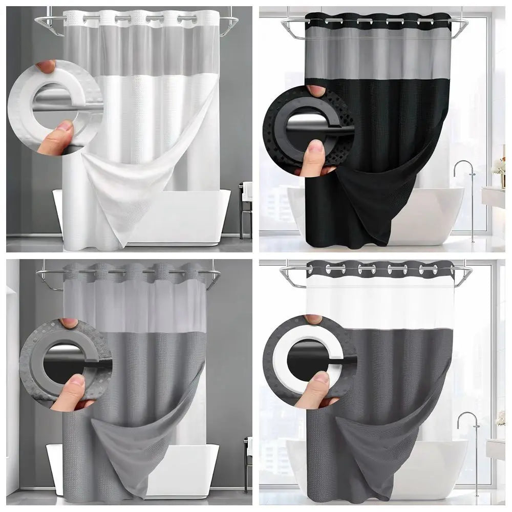 No Hook Shower Curtain with Snap-in Liner