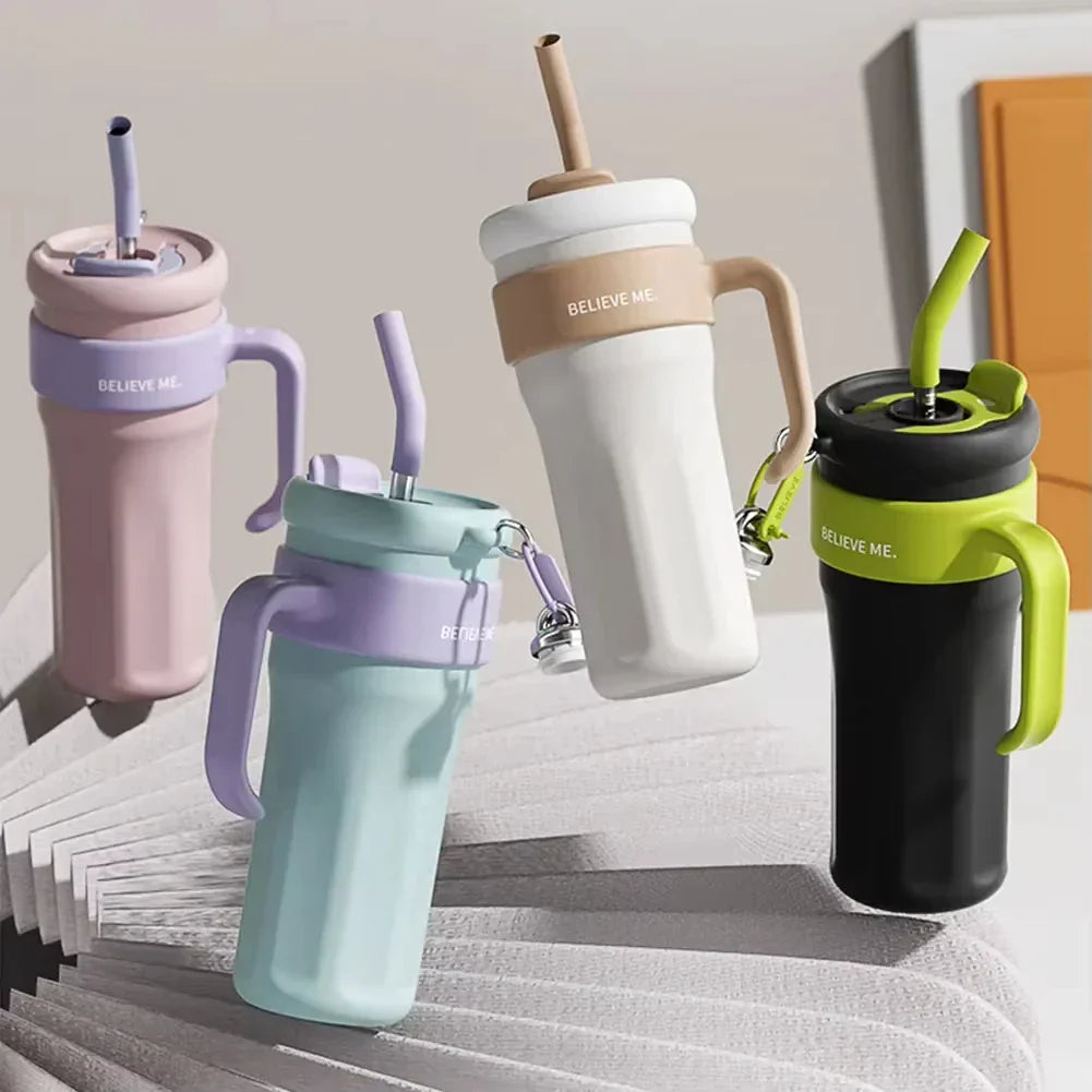 Large Capacity Straw Tumblers with Handle