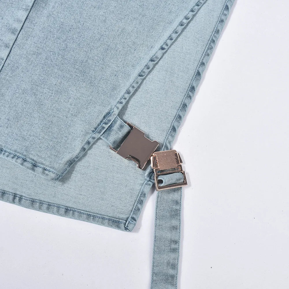 Denim Strapless Jacket Stand Collar Crop Top for Women