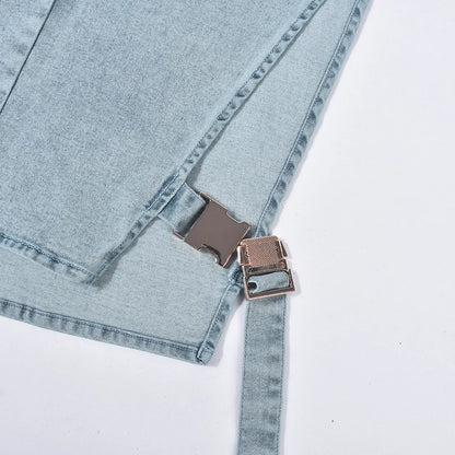Denim Strapless Jacket Stand Collar Crop Top for Women