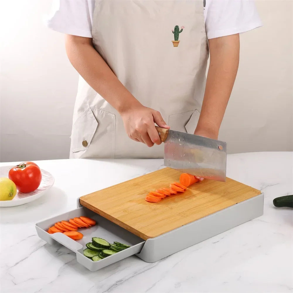 Kitchen Chopping Blocks with Storage Drain Storage Box,