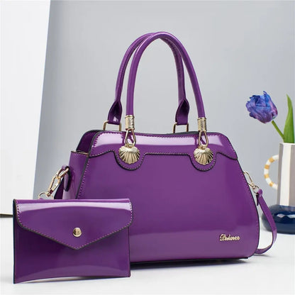 2PC Set Patent Leather Purses Tote Bag