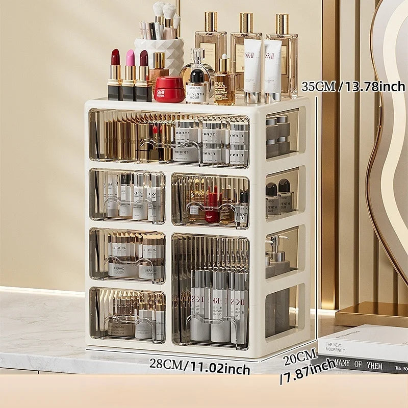 Cream Color Cosmetics Box, Multi-compartment Organizer