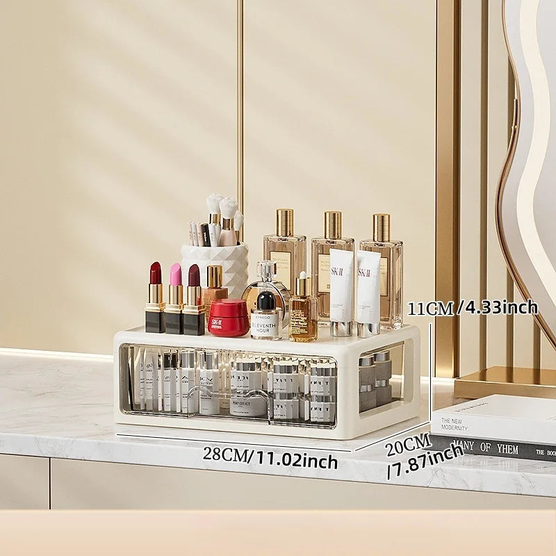 Cream Color Cosmetics Box, Multi-compartment Organizer