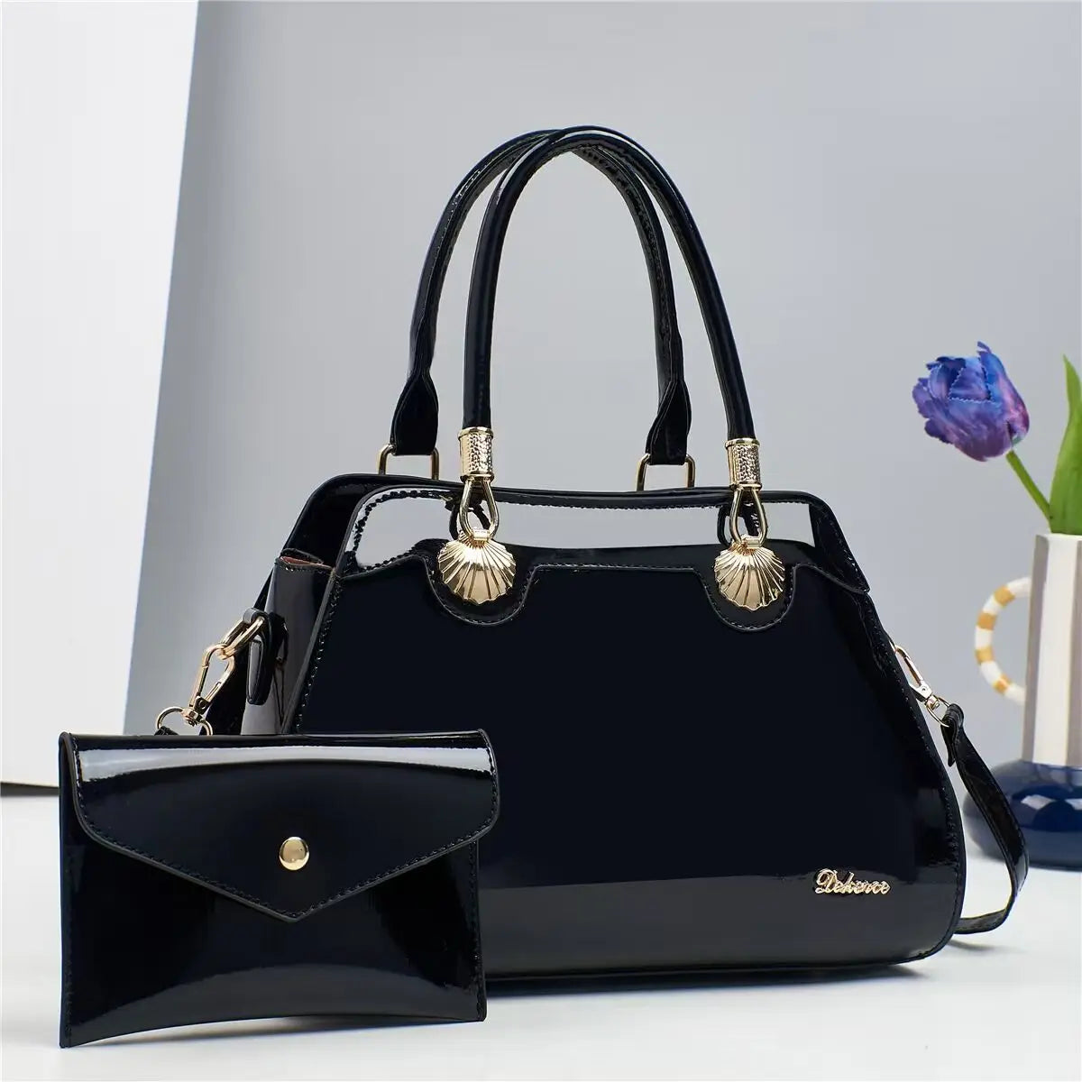 2PC Set Patent Leather Purses Tote Bag