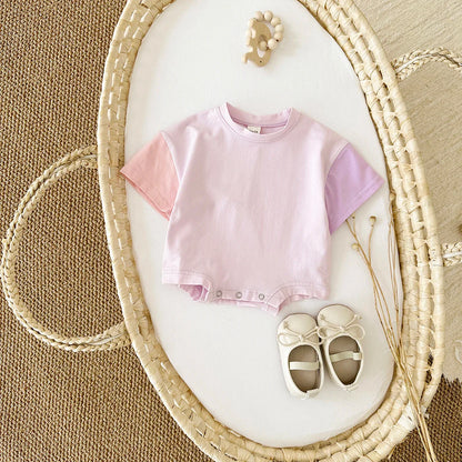 2Pcs Kids Solid Short Sleeve Elastic Waist Suit