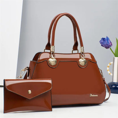 2PC Set Patent Leather Purses Tote Bag