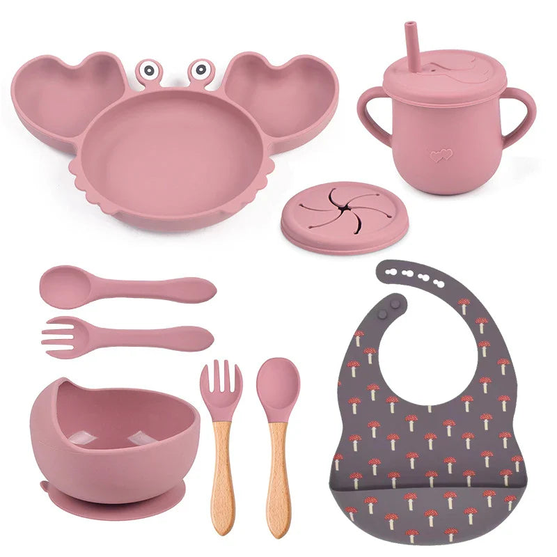9Pcs Baby Silicone Non-Slip Suction Feeding set
