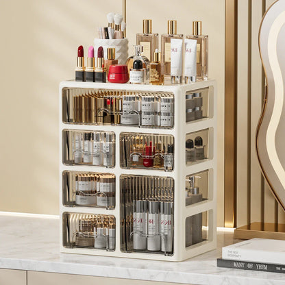Cream Color Cosmetics Box, Multi-compartment Organizer