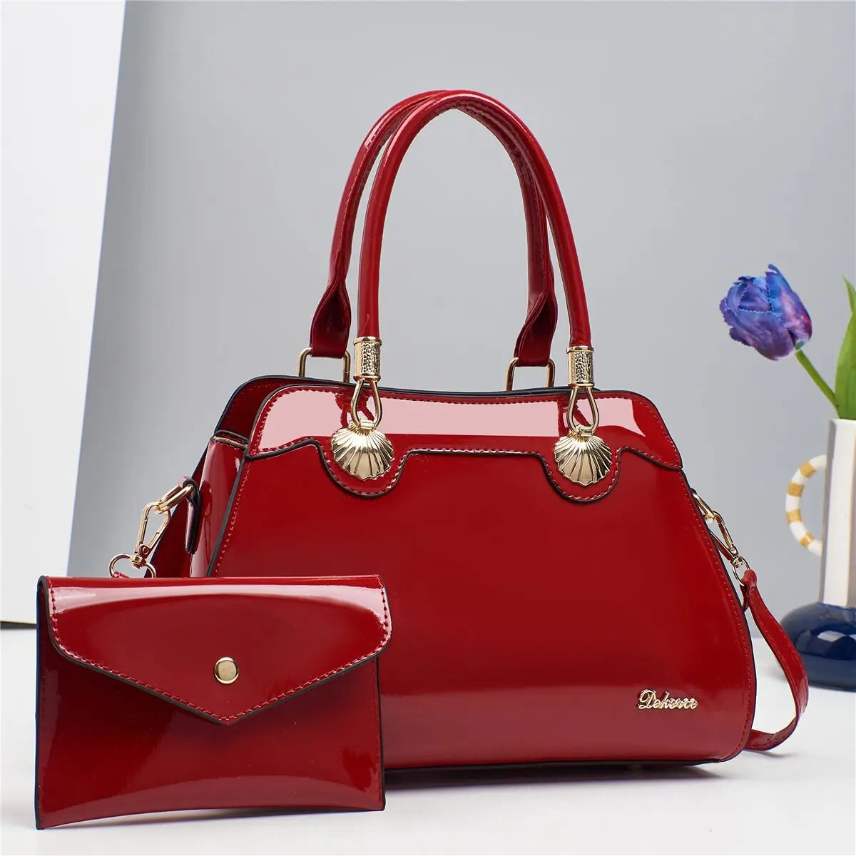 2PC Set Patent Leather Purses Tote Bag
