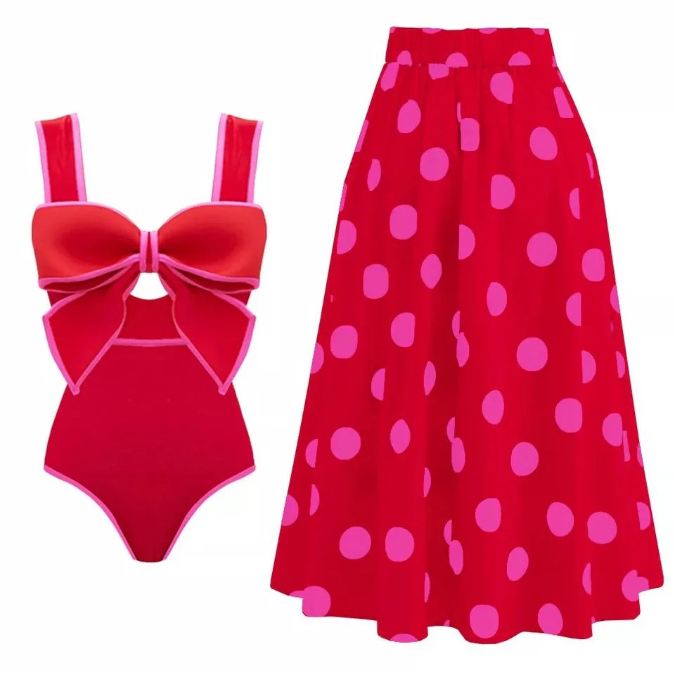 Red Retro One Piece Swimsuit - MONLANE