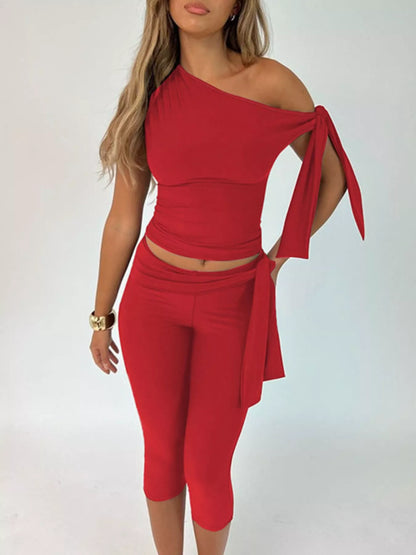 Asymmetrical One-Shoulder Top and Capris Set
