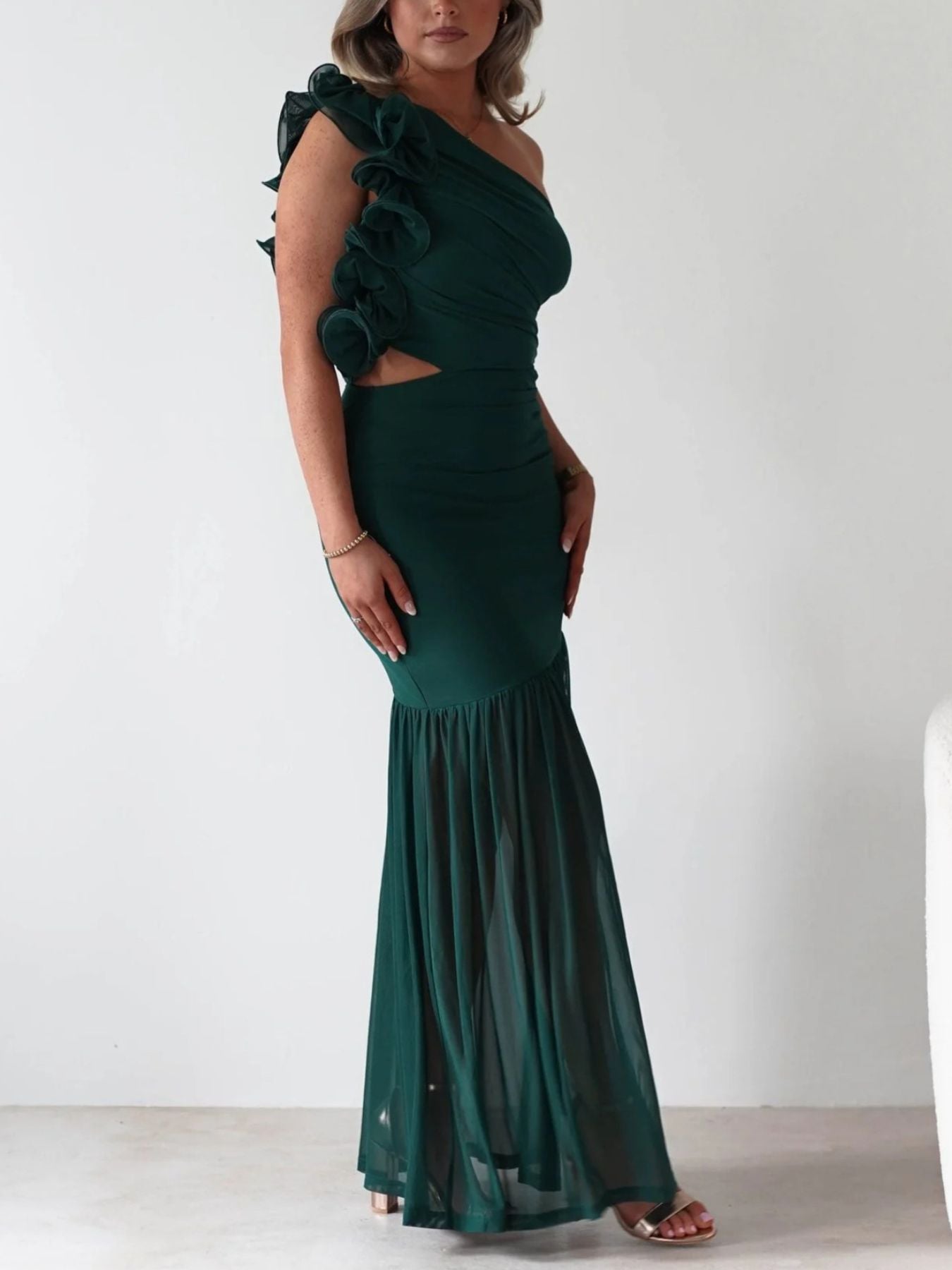 One-Shoulder Ruffle Trim Dress