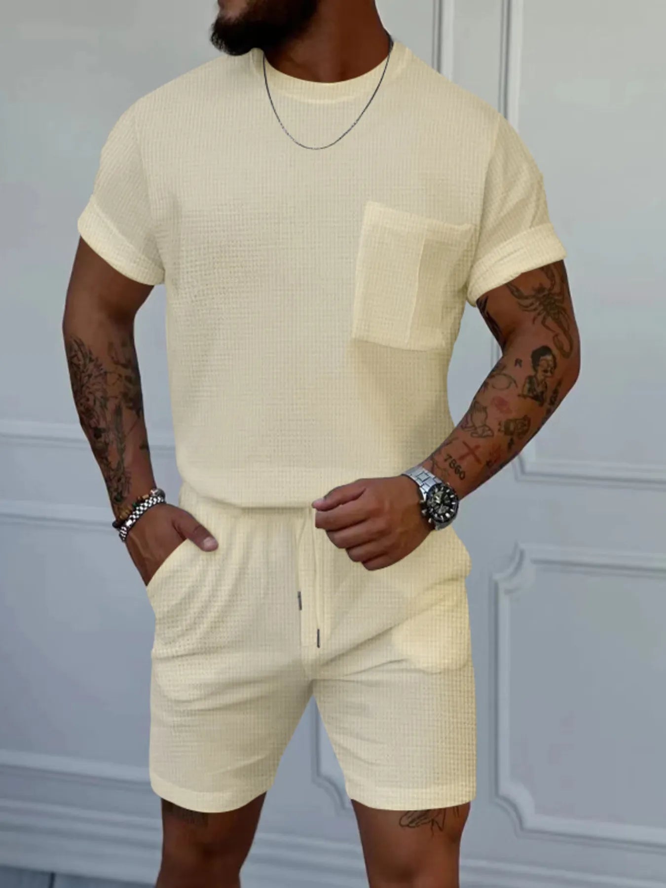 Men's Round Neck Short Sleeve Top and Shorts Set