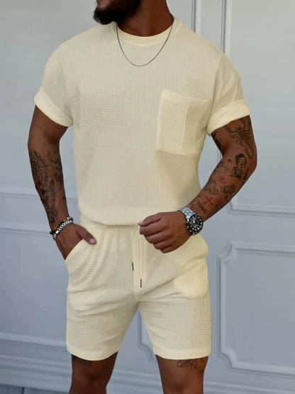 Men's Round Neck Short Sleeve Top and Shorts Set