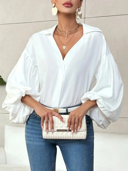 Polka Dot Balloon Sleeve Blouse