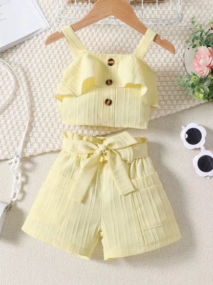 Children's Ribbed Ruffle Trim Top & Shorts Set