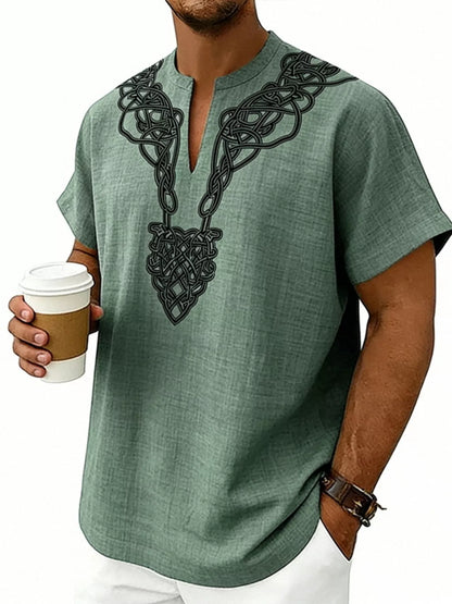 Men's Full Size Notched Printed Short Sleeve Blouse Plus Size